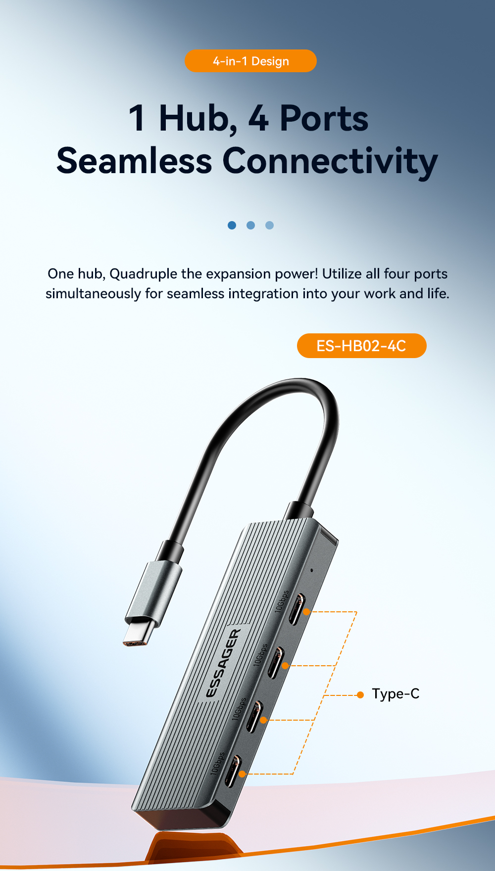 Aliuminium Alloy 4 Ports USB Hub Laptop Type C USB Dock With OTP Protection