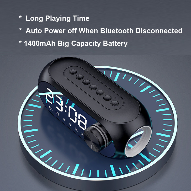 60Hz 10Hours Play Time Wireless Portable Speaker With Clock Led Mirror Plate