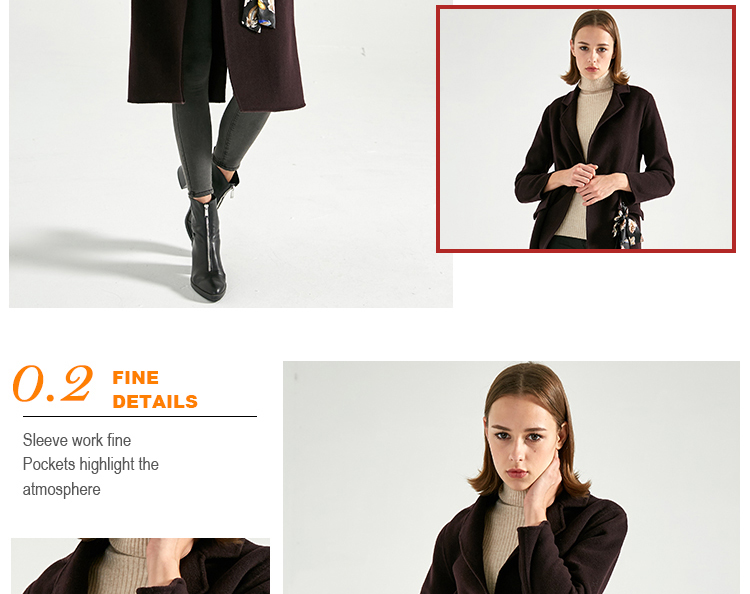 Luxury Elegant Fitted Woolen Womens Long Winter Jackets With Printed Belt