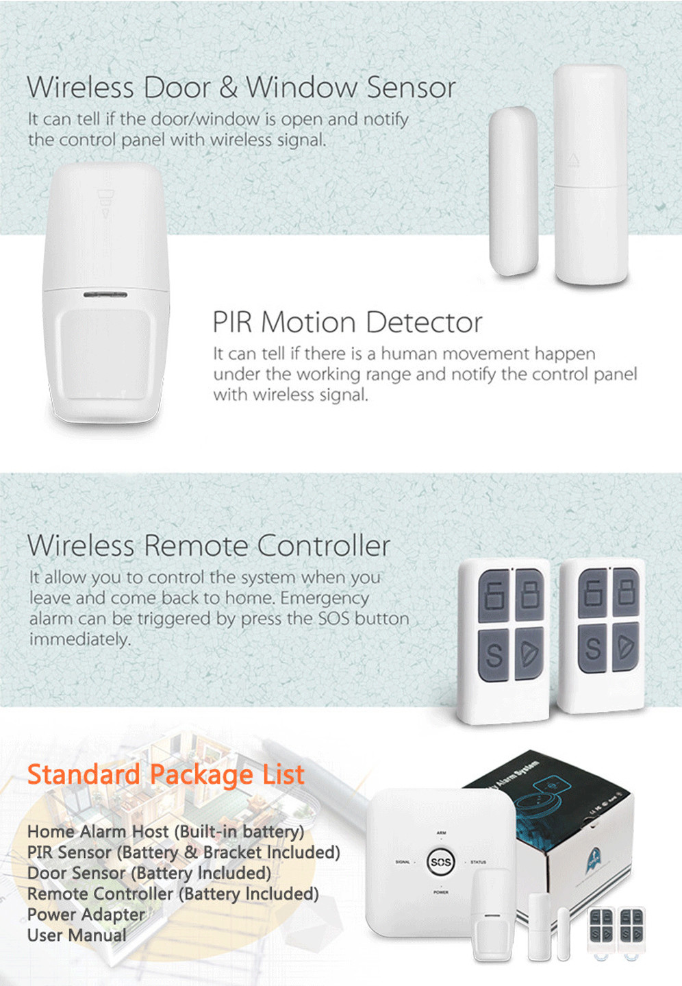 Wireless Door & Window Sensor Pir Motion Detector Wifi&gsm Home Alarm System