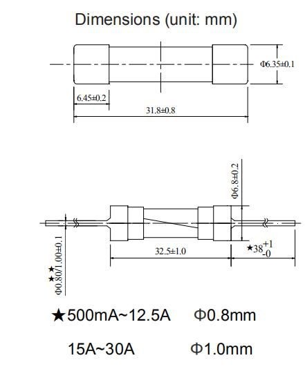 Cylinder IEC60127-7 Miniature Cartridge Fuse Time Delay 250V Ceramic Fuse