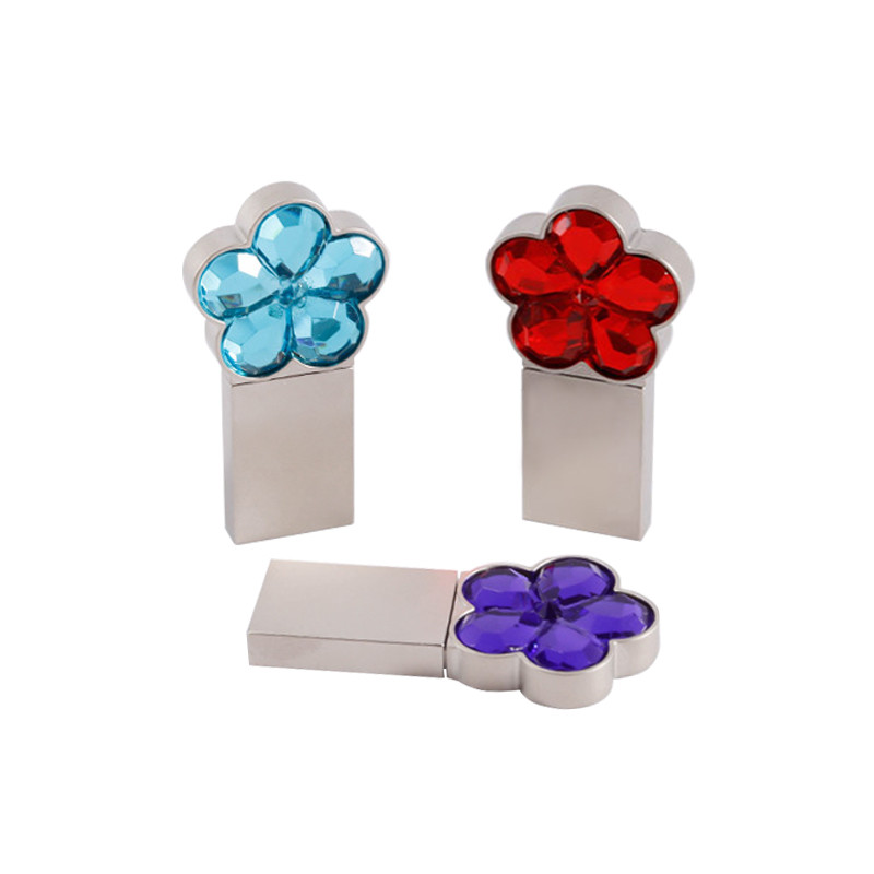 Notebook 64g 128g Metal Usb Flash Drive Flower Shaped Crystal