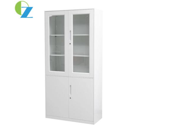 Office Steel File Cupboard Two Glass Door , Three Shelves Metal Stationery