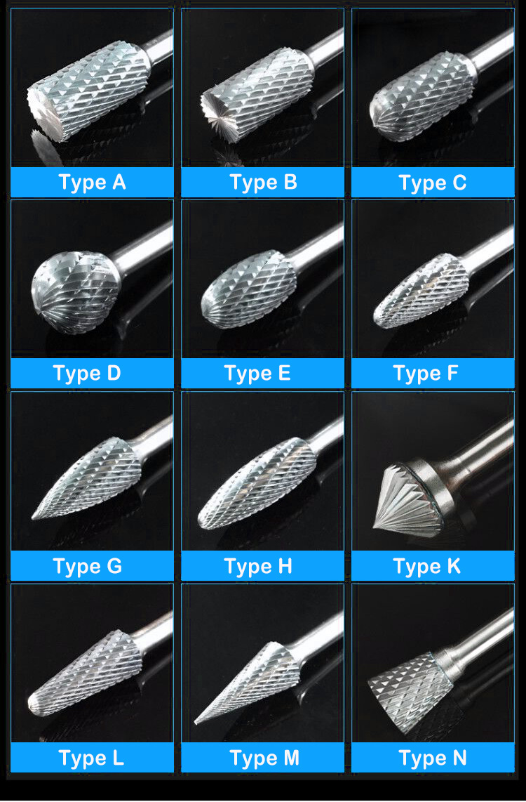 Long Cylindrical File Burr Set Double Cut for Aluminum Wood Metal Porting Power Tools 6mm Tungsten Rotary Carbide Burrs