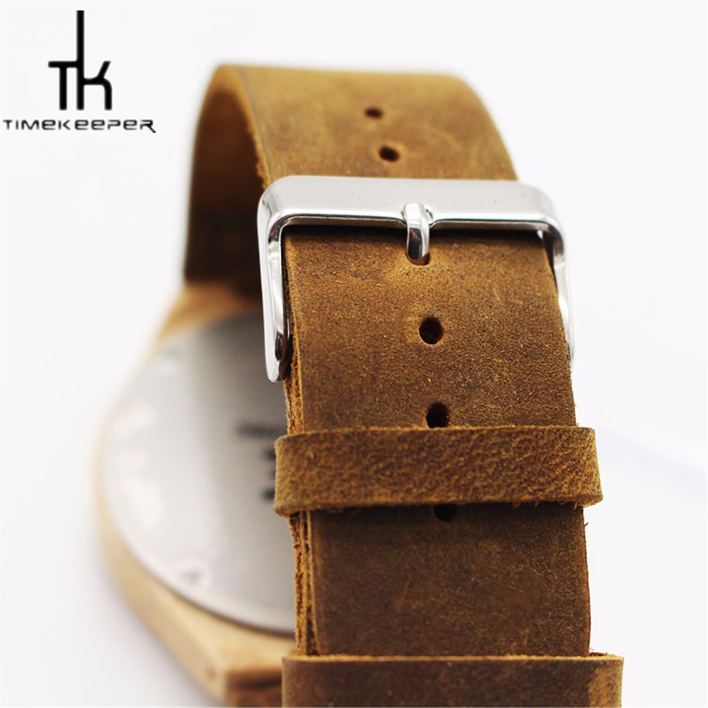 Leather Strap Bamboo Wood Watches Multiple Time Zone With Your Logo