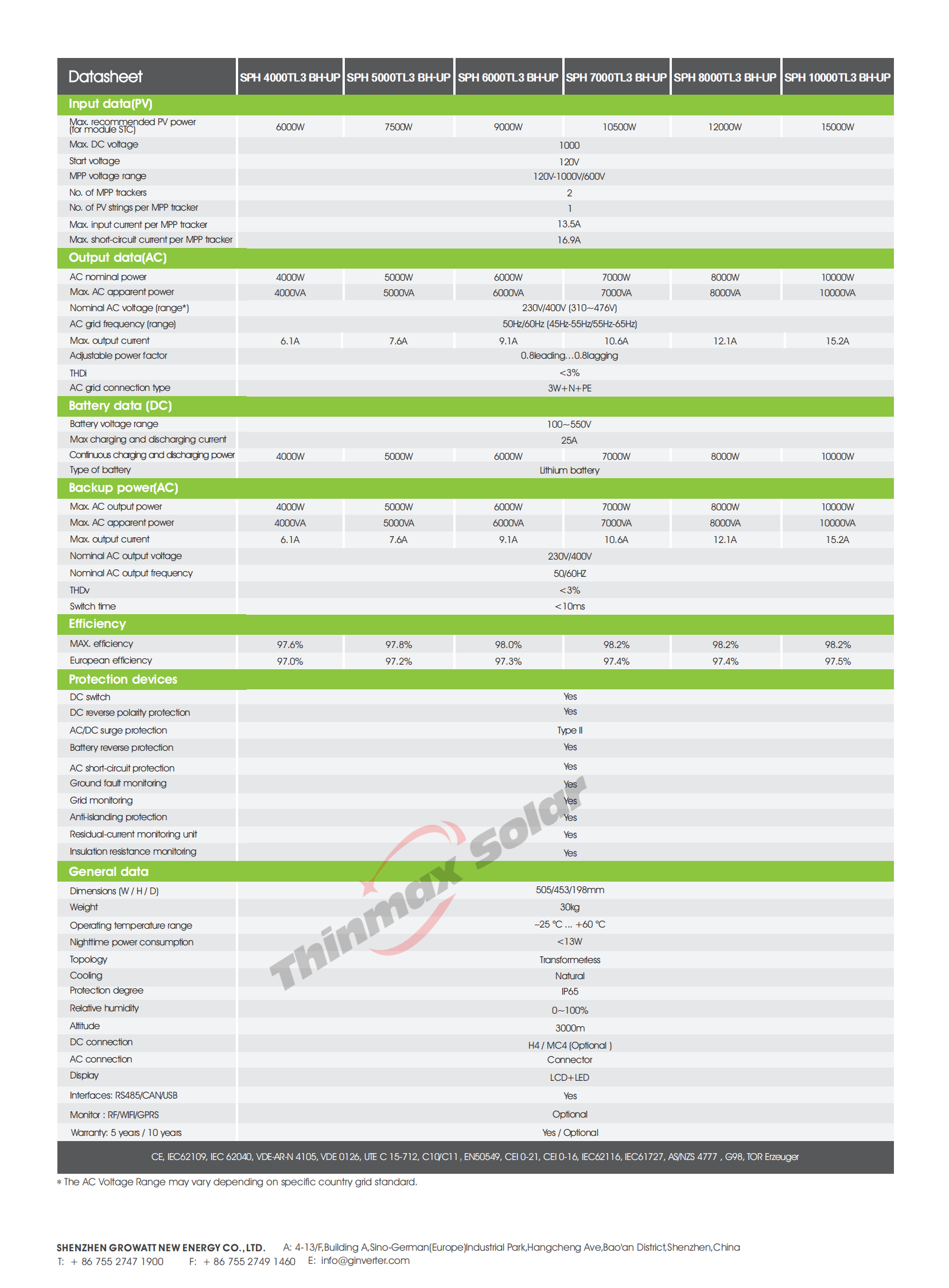 Growatt Hybrid Inverters Sph8000tl3-bh-up 4kw 5kw 6kw 7kw 8kw 10kw Three Phase Grid Tie Growatt Solar System Inverter
