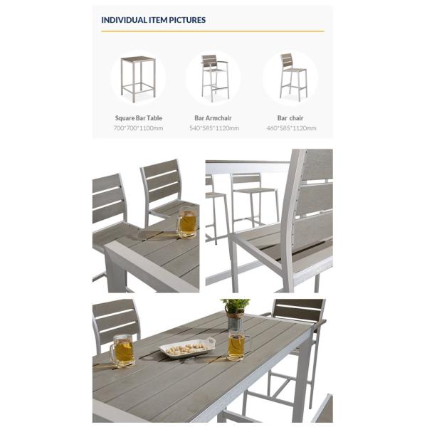 7 Piece Bistro Bar Table And Stools Aluminum Frame Wood Surface UV Resistant