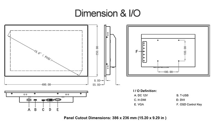Embedded 15.6" Waterproof Capacitive Touch Monitor Desk Stand 1920*1080 Resolution