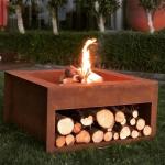 Buy cheap Backyard Rust Finish Wood Burning Corten Steel Cube Fire Pit With Wood Storage from wholesalers