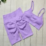 Women Seamless Yoga Workout Set 2 Piece Outfits Gym Push Up Shorts And Sports