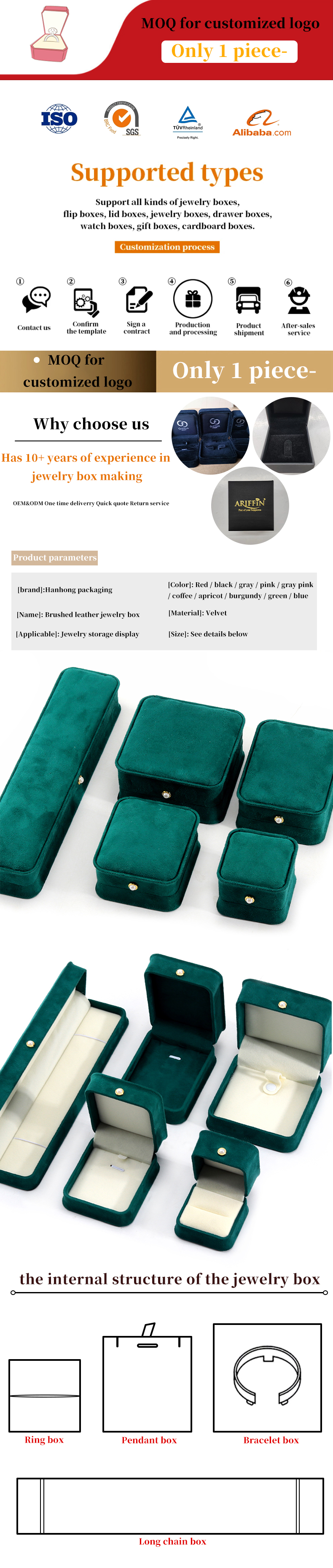 9*9*4.5cm Green Velvet Ring Jewelry Box for Customized Bracelet Earrings Packaging