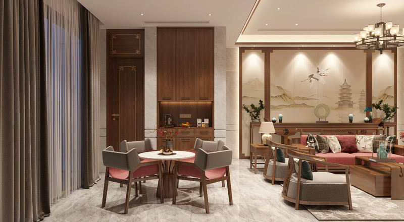 New Chinese Style Functional Basement Storage System With Glass Wine Cellar