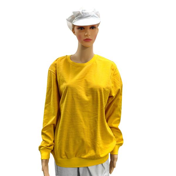 Buy cheap Yellow 5mm Stripe 99% Cotton+1% Carbon Fiber ESD Anti-static Long Sleeve Shirt For Laboratory from wholesalers
