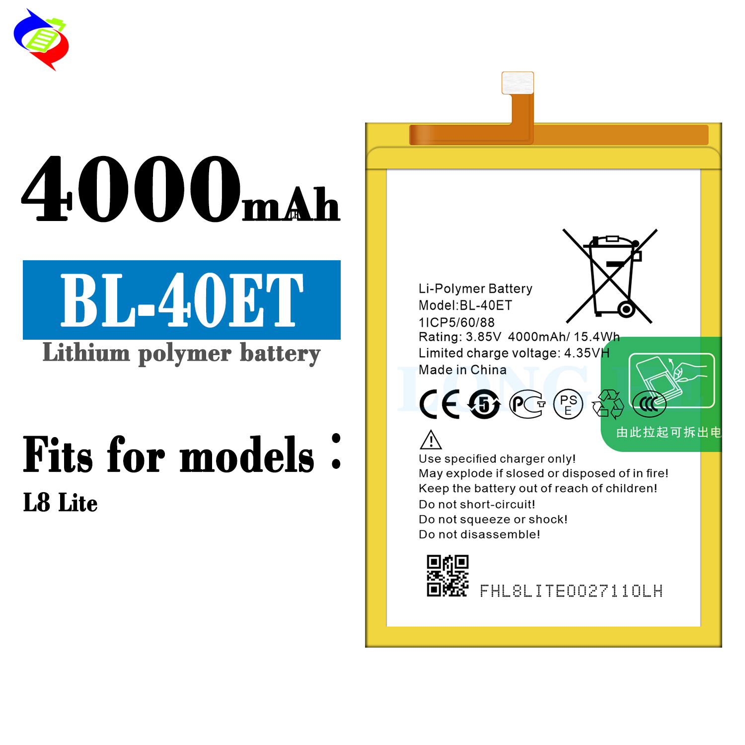 RECHARGABLE General BL-40ET Li-ion Polymer Batteries for Tecno L8 Lite 3.85V 4000mAh