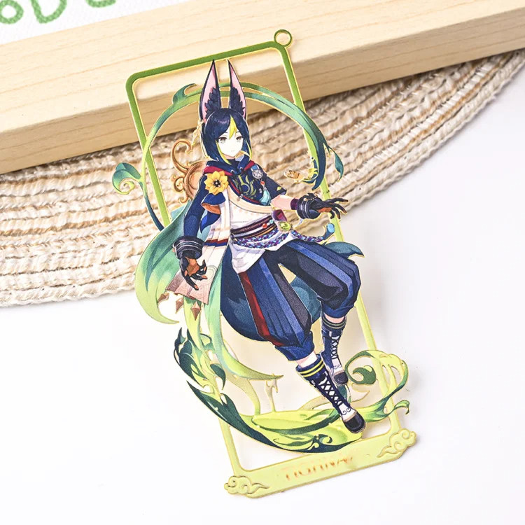 Customized Kawaii Genshin Impact Design UV Printing Gold Plated Metal Bookmark