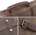 15.6 Inch Waterproof Vintage Genuine Leather Waxed Canvas Briefcase Large