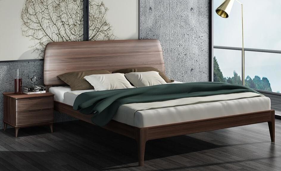 2017 New Walnut Wood Bedroom Furniture Nordic design King size bed