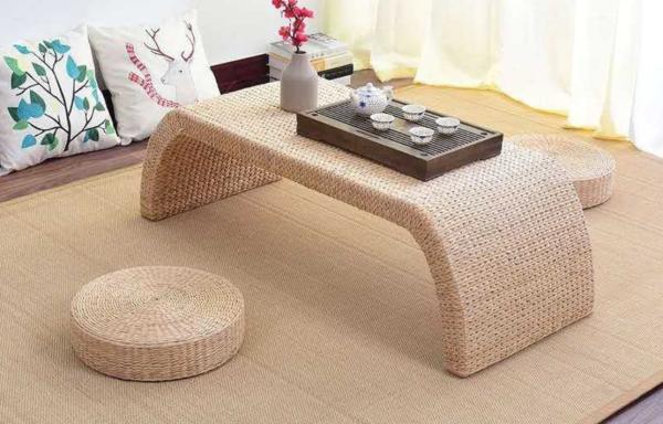 The Cane Makes Up Tea Table Natural Straw Woven Floor Table Natural fiber Window