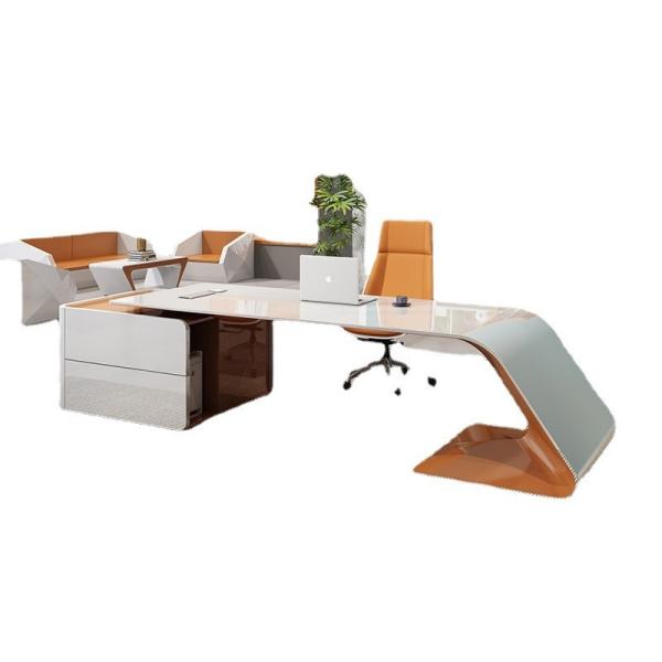 Office Furniture Luxury Design Glossy Executive Desk with L Shape and Long Size