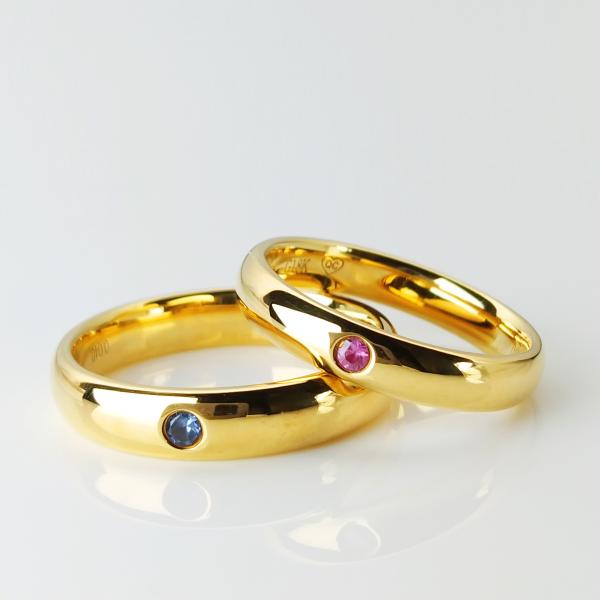 Buy cheap Precious Stone Rubby Sapphire 0.04ct 18K Gold Couple Rings from wholesalers