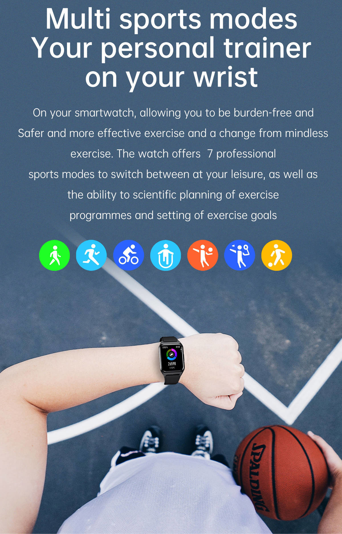 Multi Sport Modes Fitbit Smartwatch 1.69 Inch Blood Oxygen Monitoring For Health
