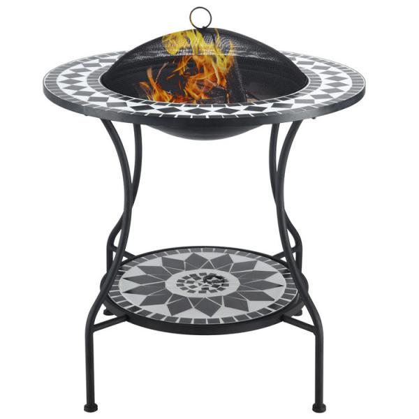 Outdoor Garden Bonfire Camping Wood Burning Firepit with Ice Bucket and Mosaic