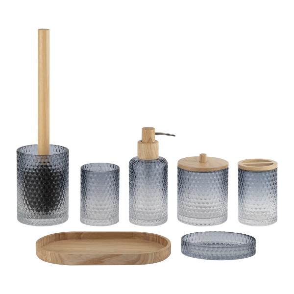 Buy cheap Six Piece Unique Bathroom Accessories Set Glass Lotion Dispenser Bottle 18.8Hcm With Hammered Dots from wholesalers
