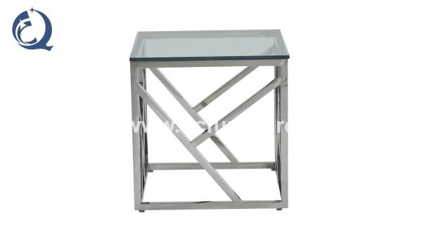 Buy cheap Square 55x55x55cm Stainless Steel Side Tables Clear Glass Home Furniture from wholesalers