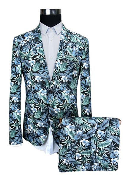 Buy cheap Blue Floral Printed Suits For Mens Slim Fit Including Jacket Trousers And Shorts from wholesalers