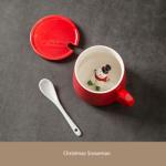 Eco Friendly Red Ceramic Cups , Ceramic Christmas Mugs With Spoon Lid OEM ODM