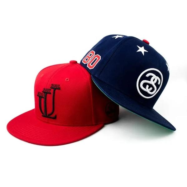 Buy cheap Custom 3d Puff Embroidery Flat Brim Snapback Hats Black Red Blue Color from wholesalers