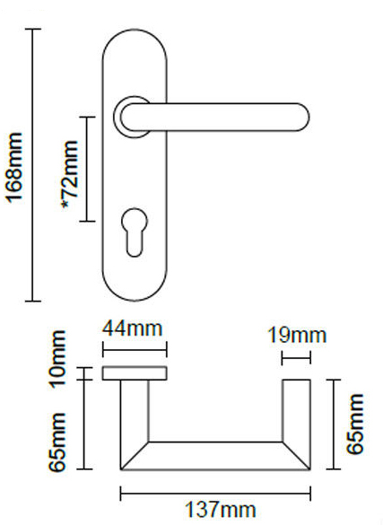 AISI304 stainless steel door handle for 72mm center mortice locks-X-2