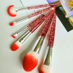 Plastic Handle Vegan Powder Fan Brush , Transparent Glitter Luxury Makeup Brush