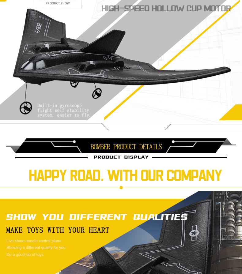 Fx632 Rc Airplane B2 Bomber 2.4ghz Wireless Control Mini Glider 2ch Aircraft Drone Children Toys Gifts for Kids' Learning