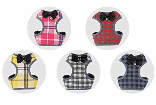 Pet Dog Cat Plaid Bowtie Harness Vest Escape-proof XS Harnesses for Puppy &
