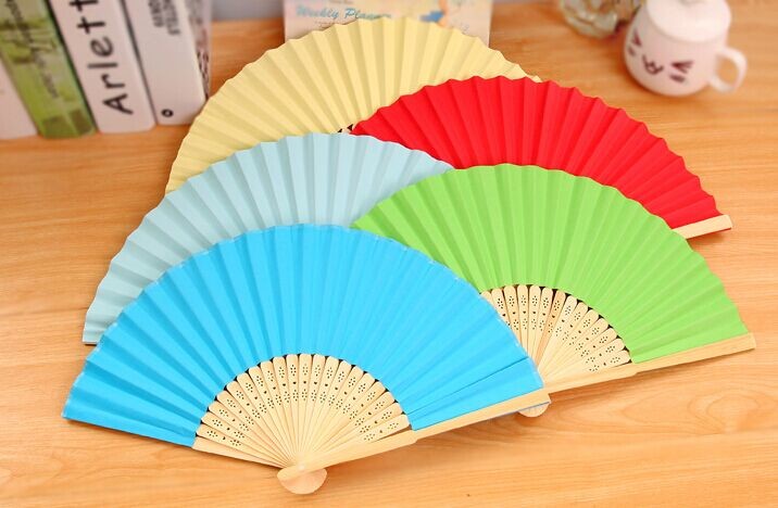 Home Decoration Plain Paper Folding Hand Fans With Natural Bamboo Ribs