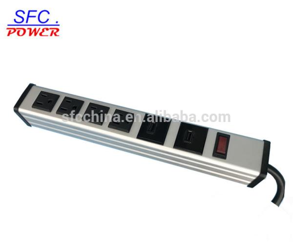 Buy cheap Aluminum- alloy power strip with 2 port USB 5V 2.1A & 4 Ways USA outlets from wholesalers