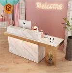 Buy cheap Luxury Office Front Counter Marble Gold Metal Beauty Salon Solid Surface Reception Desk from wholesalers