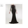 Buy cheap Stretch Fabric Black Long Sleeve Mermaid Prom Dress Tassels Sleeves Sweep Train from wholesalers