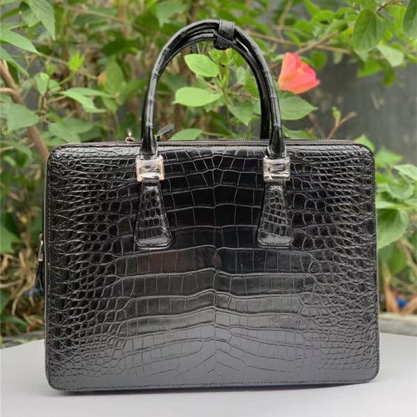 Buy cheap Genuine Crocodile Belly Skin Businessmen ZIP Briefcase Exotic Real True Alligator Leather Male Large Laptop Handbag from wholesalers