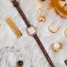 Buy cheap Small Brown Leather Watch Womens Square Fashion Roman Watch Slim Belt from wholesalers