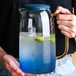 Colored 1550ml Glass Water Pitcher Set With 2 Cups For Iced Water Beverage
