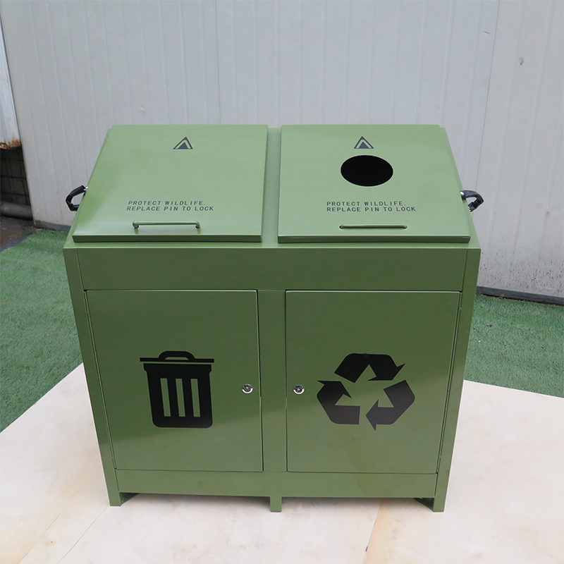 2020 New style waste cans price bear proof dust bins two compartments with locks steel metal garbage bins