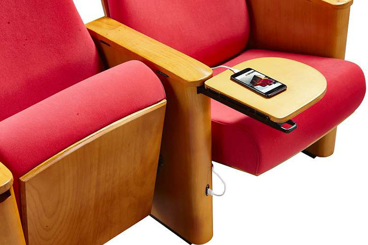 Conference Hall / Church Auditorium Chairs Wooden With Folding Writing Table