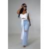 Buy cheap Fashion Loose Light Blue Denim Pants Wide Leg Ripped Jeans For Women from wholesalers