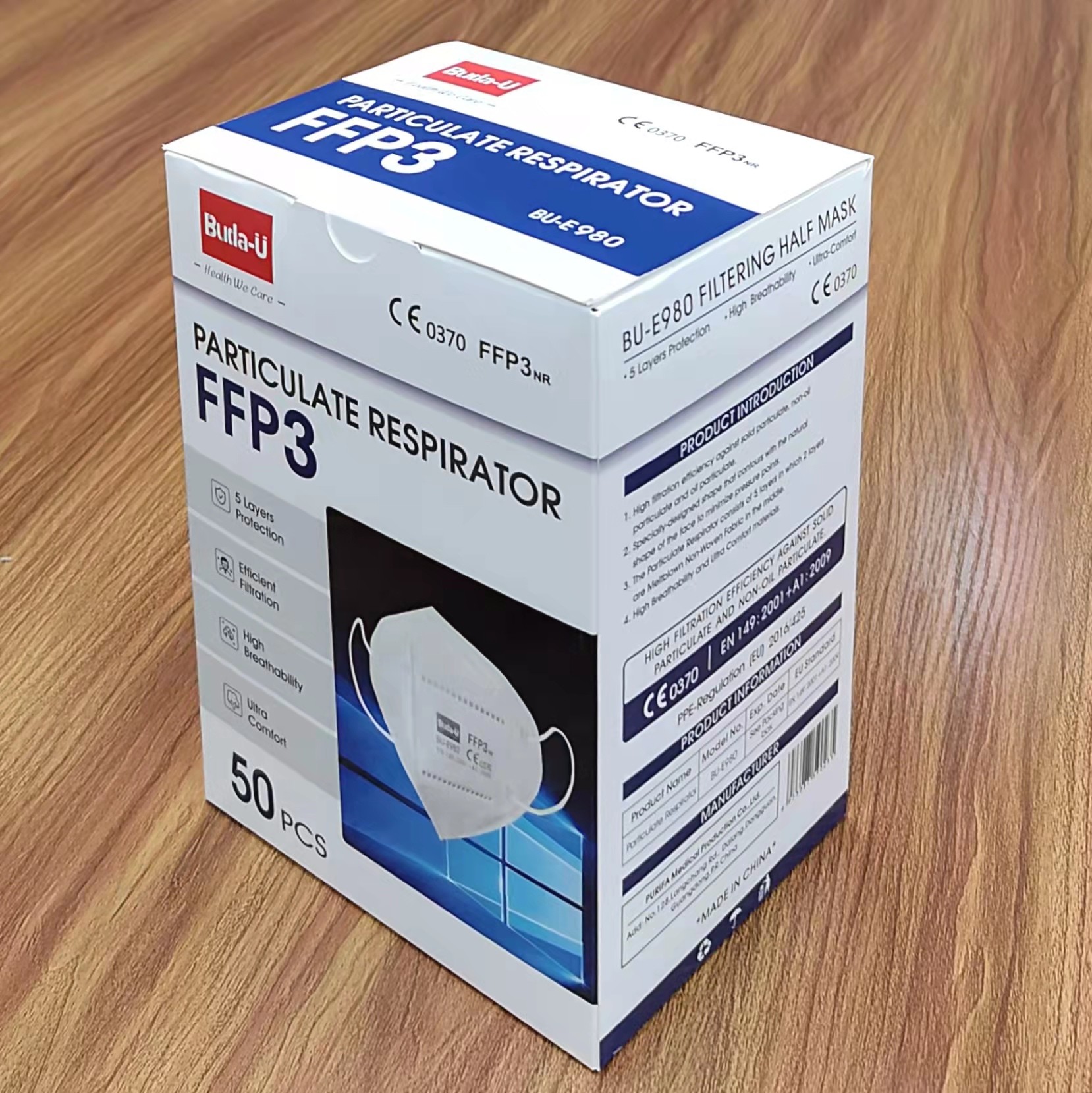 5 Layers White FFP3 Dust Mask , FFP3 Filtering Half Mask Without Valve