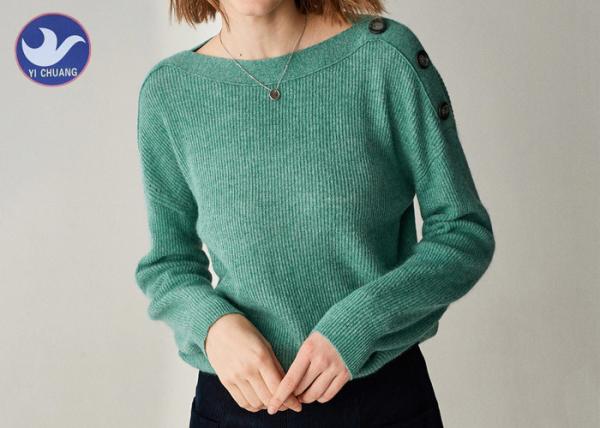 Buttons On Shoulder Womens Knit Pullover Sweater Boat Neck Pass Social Audit