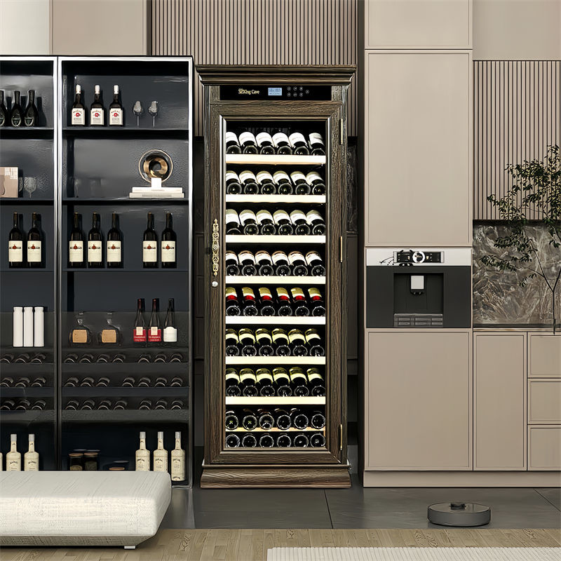 Custom Wine Cooler Furniture Single Zone Brown Wood Drinks Cabinet