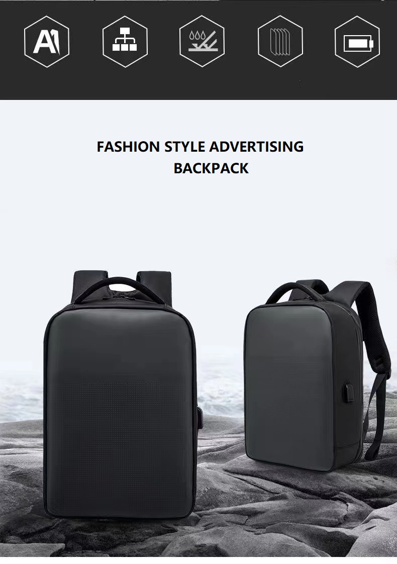 China image video programmable full color led light digital advertising billboard display bag smart led screen backpack bag