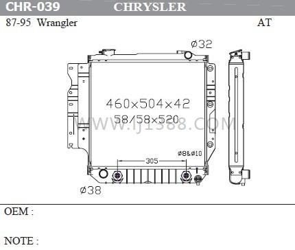 Buy cheap Chrysler Engine Parts 1987-1995 Jeep Wrangler Radiator 42mm Thicknness from wholesalers